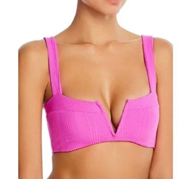 L*Space Pointelle Rib Lee Lee Bikini Top Bright Fuchsia Size Medium - Picture 1 of 11